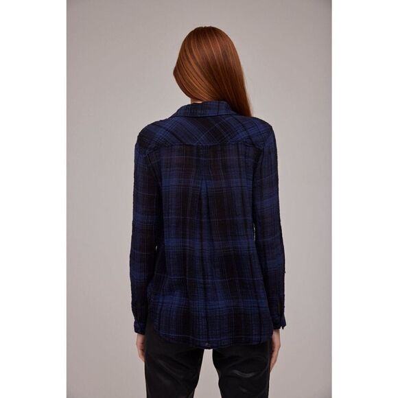 Bella Dahl Classic Button Down - Admiral Blue Plaid Women’s Size XS Blouse - Picture 2 of 8